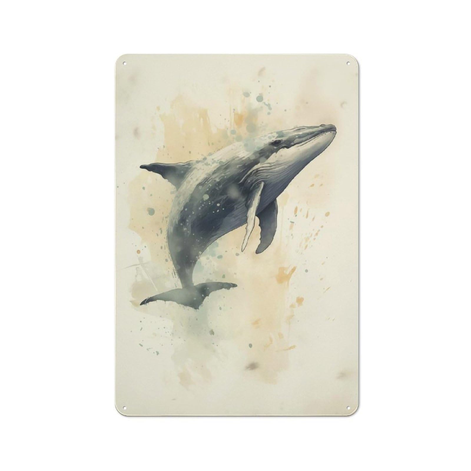Garage Metal Sign with Watercolor Whale Vintage Design 30x20cm, Weathered Look Garage Wall Decor for Garage, Workshop, Shed Or Utility Room