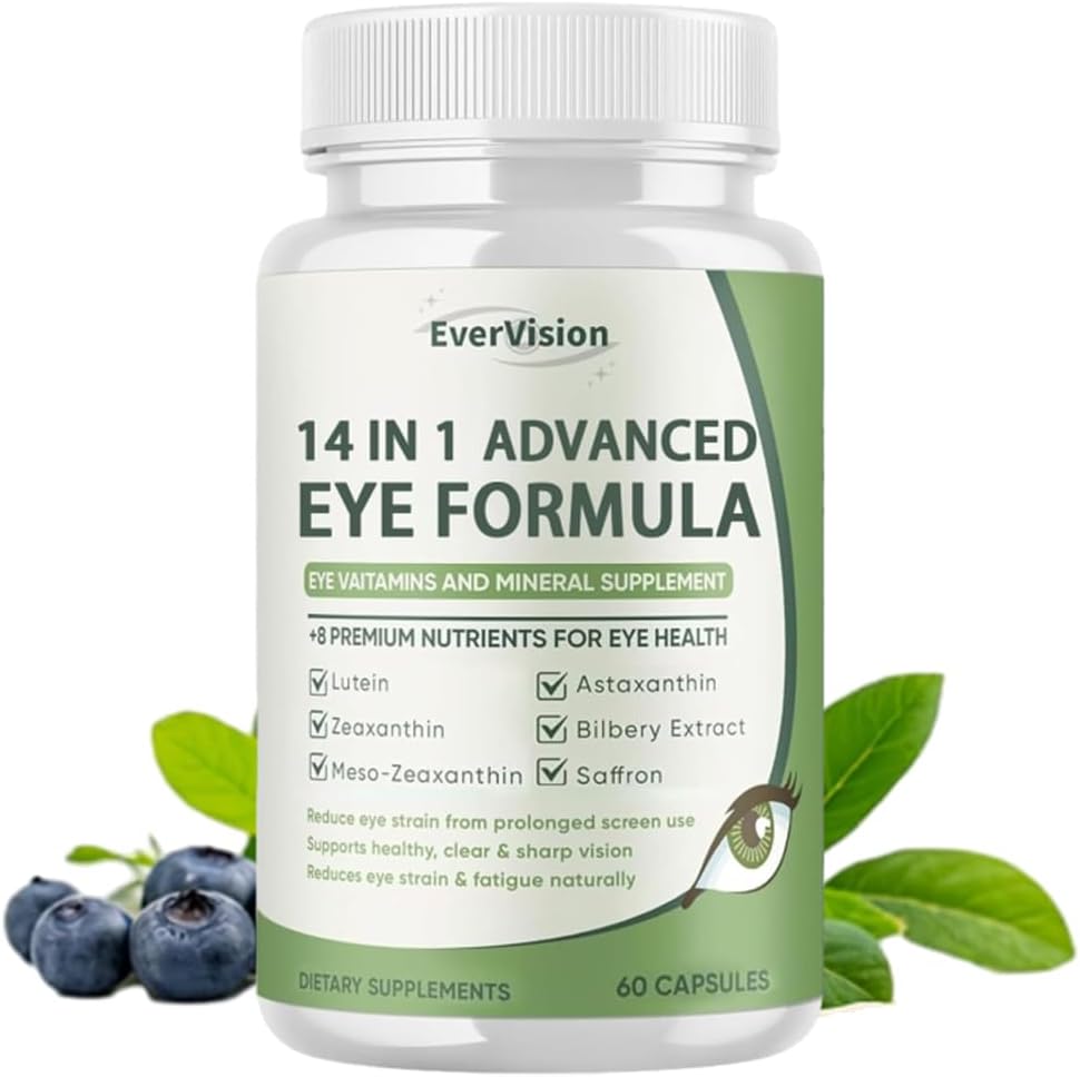 14 in 1 Advanced Eye Formula, 2 Pack Eye Vitamin and Mineral Supplement with Lutein, Zinc, Zeaxanthin & Bilberry Extract for Vision Care, 120 Capsules