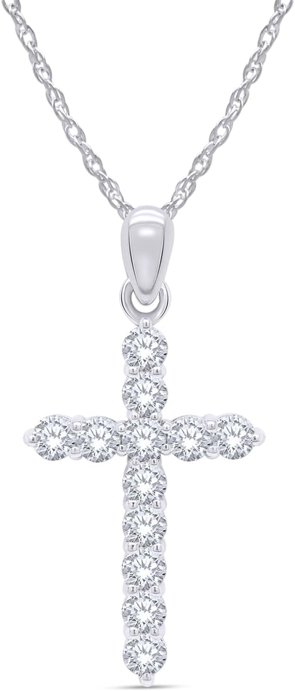 SAVEARTH DIAMONDS 1 1/10 Carat Round Cut Lab Created Moissanite Diamond Cross Pendant Necklace In 14K Gold Over Sterling Silver Jewelry For Women With 18" Chain(VVS1 Clarity, 1.10 Cttw)