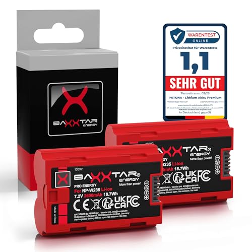 Baxxtar Pro NP-W235 Akkus (2X 2600mAh) mit NTC Sensor und Transportschale - Kompatibel mit Fuji Fujifilm GFX50s II GFX-100S GFX-100 II X-H2 X-H2S X-S20 X-T4 X-T5
