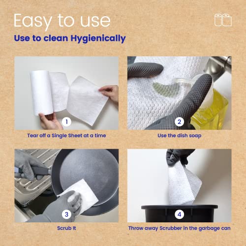 Simpleco Roll Type Dish Sponge Scrubber Sheets – Plant-Based Sponges For Dishes – Paper Towel Format Sheets – Eco-Friendly Disposable Cleaning Sponge Sheets – Biodegradable And Compostable – 2-Roll #TOP2