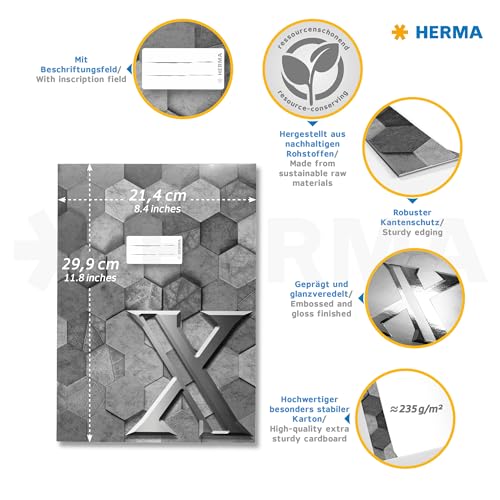 HERMA 20084 Heftumschlag A4 Karton Pink, veredelte Hefthülle mit Beschriftungsfeld aus stabilem & extra starkem Papier, Heftschoner mit Hexagon Muster Motiv für Schulhefte, farbig