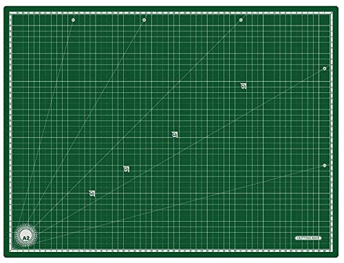 MORE BUY Cutting Mat, A2 Size (24 X 18 inch), Self-Healing, 5 Layered, Double Sided with Marked Pattern and Grids (Green) - Polyvinyl Chloride