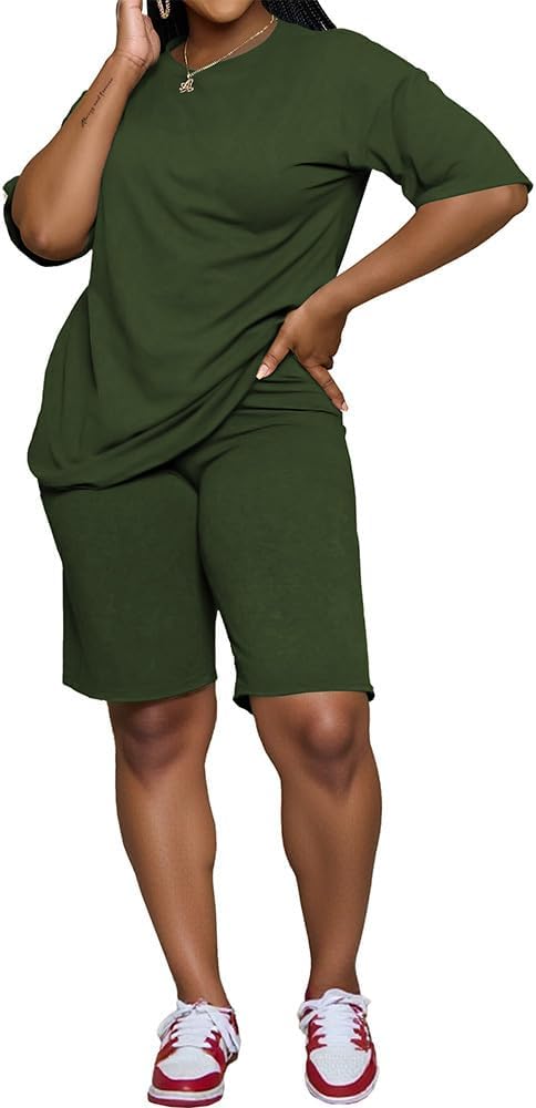 PINSV 2 Piece Sets for Women Summer Casual Short Sleeve Top and Short Workout Jogger Sets - Image 4