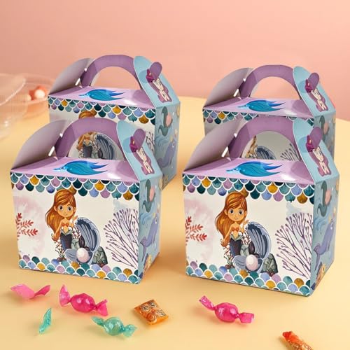 Image of WP WANNA PARTY 10 Pack Mermaid Party Favor Treat Boxes - Mermaid Paper Gift Boxes Small Candy Snack Goodie Bags for Kids Summer Party Purple Blue Gift Wrapping Box for Birthday Holiday Baby Shower