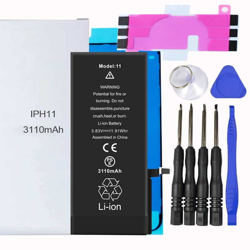 Battery Kit for iPhones Includes Waterproof Sticker, Battery Stickers, MAGNETIC Tools【12 Month Warranty】 (iPhone 11)