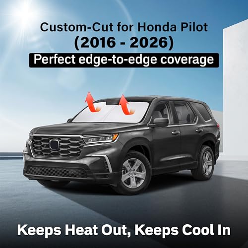 Image of EcoNour Windshield Sun Shade Compatible for Honda Pilot 2016-2025 | Custom Fit SUV Front Window Sunshade | Foldable Heat & UV Reflective Sun Visor