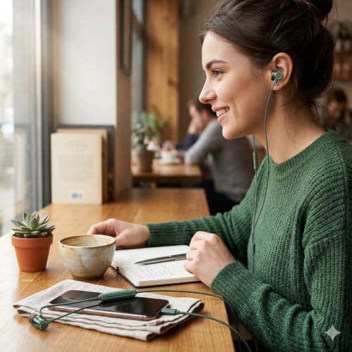 Image of GearZT Oasis TypeC Wired Earphone with Powerful HD Mic for Clear Sound, Deep Bass Sound, HD Calling, in-Line Volume Control & Noise Cancellation Compatible with only TypeC Jacks in Mobiles- Green