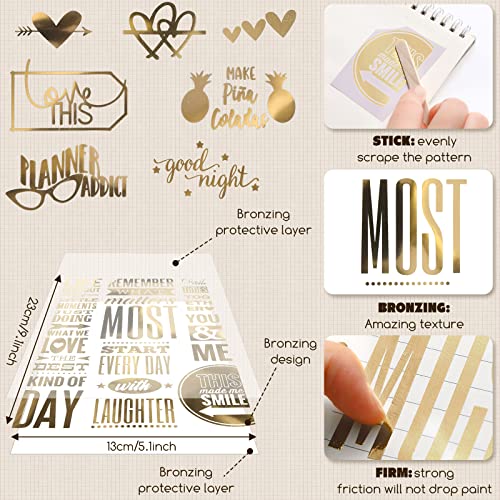 10 Sheets Scrapbook Stickers 400+ Pcs Love Stickers Valentine's Day Scrapbook Stickers Gold Stickers Gold Foil Transfer Scrapbooking Supplies For Anniversary (Classic Style) #TOP3