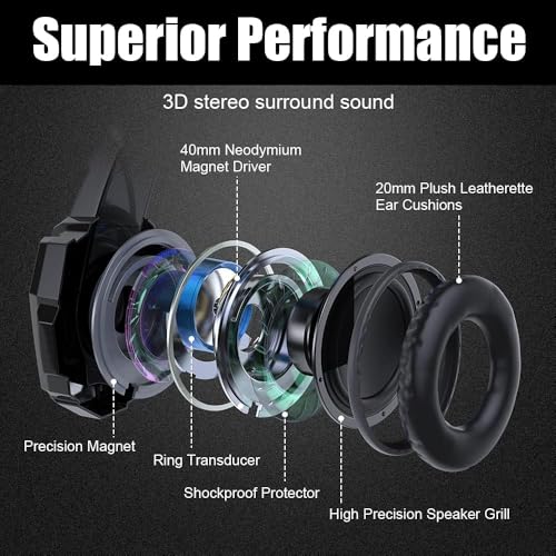 Image of BENGOO G9000 Stereo Gaming Headset for PS4 PC Xbox One PS5 Controller, Noise Cancelling Over Ear Headphones with Mic, LED Light, Bass Surround, Soft Memory Earmuffs for Laptop Mac - Black