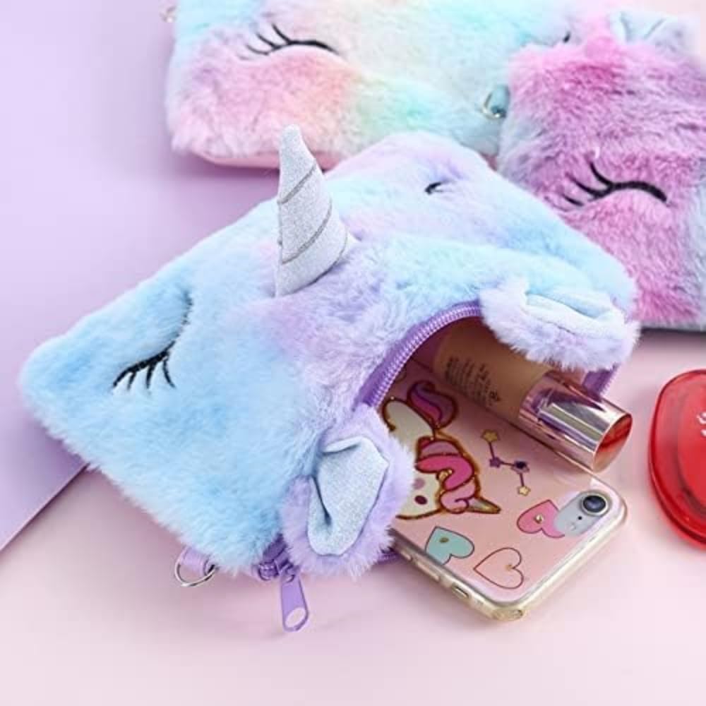Peluche Bolso Bandolera, Regalos de Unicornio Joyas Set Accesorios con Clips de Pelo de Unicornio Arcoiris Collar Pulsera Anillo Pendiente para Niñas Vestirse y Juego de Roles