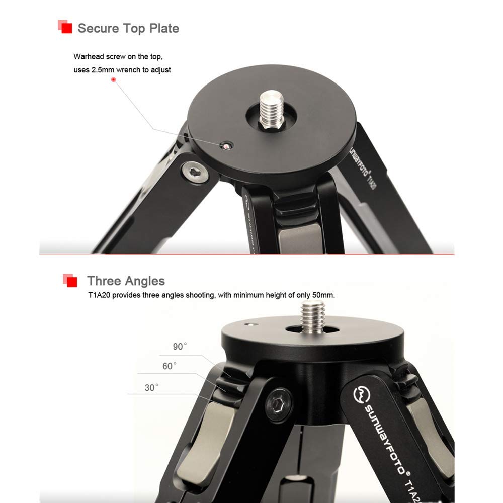 SUNWAYFOTO T1A20 Regulowany statyw ze stopu aluminium 3/8 cala śruba statyw do DLSR