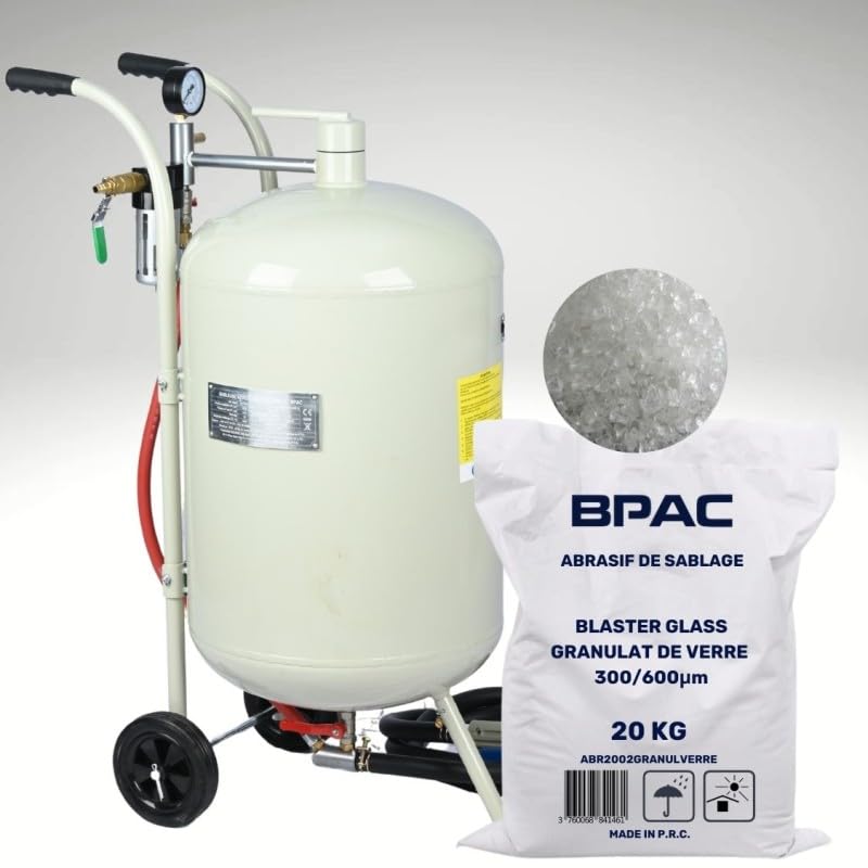 Kit chorreadora de arena 75L y abrasivo de cristal 20kg para decapar oxido pintura