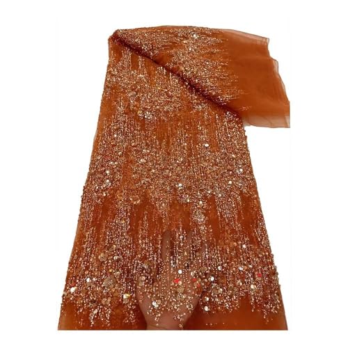Tissu perlé lourd de 5 yards tube point chaîne et paillettes orange pour couture robe
