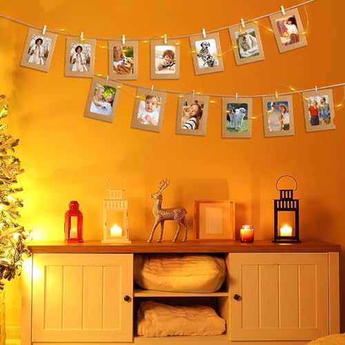 20 piezas de papel kraft para fotos, cadena de luces con pinzas, clips de fotos LED, cadena de luces para marcos de fotos con cuerda, guirnalda de fotos para fotos, habitaciones, salones, Navidad,