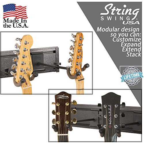 String Swing SW5RL-B-K Guitar Keeper Bundle with 5 Guitar Hangers & 1 Black Vein Strong Wall Mount