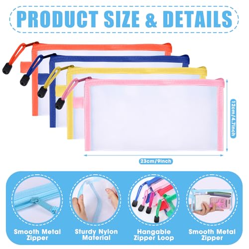 Image of Fainne 120 Pack Mesh Pencil Pouch Mesh Zipper Pouch 9 inch x 4.7 inch Pencil Case Bulk Multipurpose Cosmetics Toiletry Small Bag for Office Travel(Bright Colors)