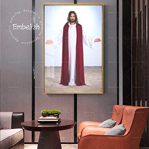 PLjVU Soggiorno Decorazione della casa Poster di Gesù Cristo Ritratto affresco HD Stampa su Tela Pittura a Olio-Senza telaio50X75cm