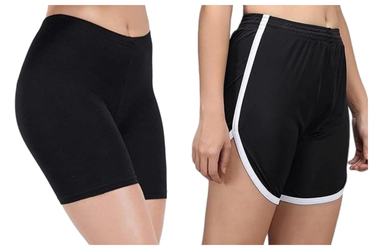 Activewear Solid Black Short for Women Girls (Pack of 2)-image-12