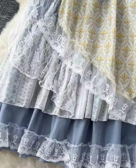 Boho Midi Skirt for Women - High Waisted A-Line Summer Skirt with Lace Trim & Ruffled Hem, Flowy Loose Fit3