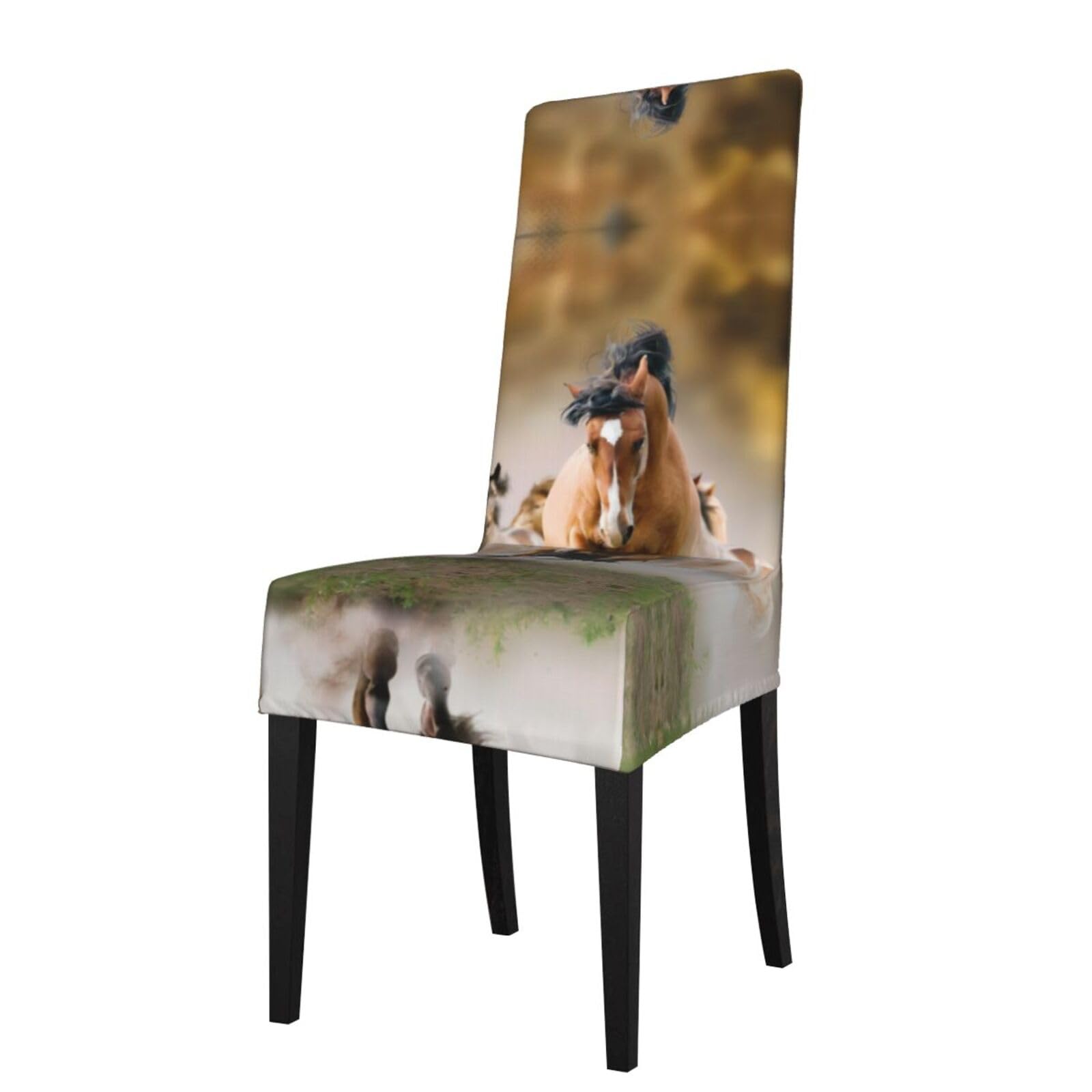 HLSBSSL Horses Printed dining chair covers, wrinkle-resistant and iron-free, suitable for hotels, banquets, and conferences