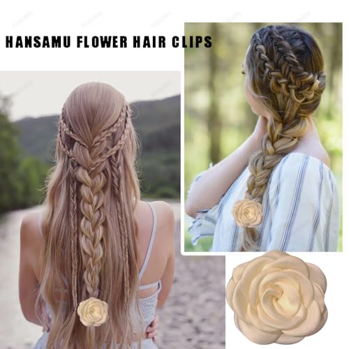 Pacote com 3 grampos de cabelo de flor de camélia, grampos de cabelo artificiais, boêmia, tubarão br