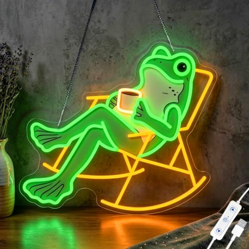 Image of Funny Frog Neon Sign for Bedroom Decor, USB Dimmable Wall Light for Gifts