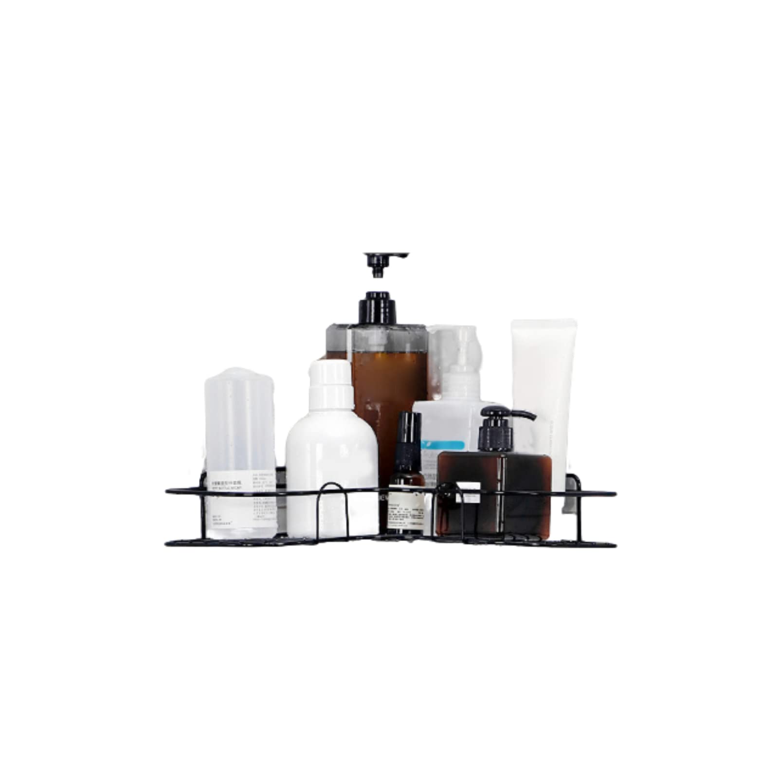Adhesive Corner Shower Caddy Wall Mounted Bathroom Corner Shower Shelfs No Drilling Carbon Steel Shower Corner Shelf Storage