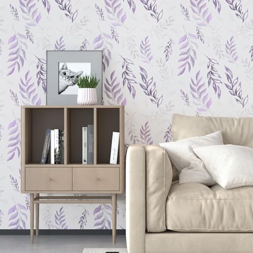Laatse Light Purple Leaf Floral Wallpaper Peel and Stick 17.5"x393" by Laatse - Used condition - Image 6