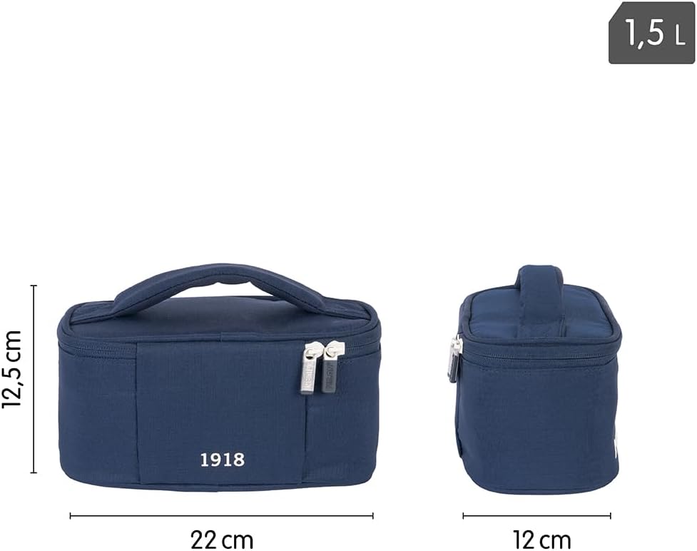 MILAN 08805SNCB Small Isothermal Food Carrier Bag with 1 Container (1.5L) 1918 Series, Navy Blue, 22 x 12,5 x 12 cm