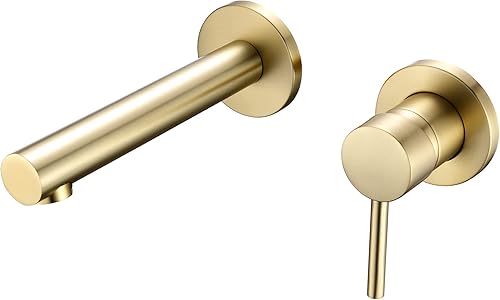 SUMERAIN Grifo de baño de oro cepillado grifo de montaje en pared de latón sola manija con válvula áspera SUMERAIN Grifo de baño de oro cepillado grifo de montaje en pared de latón sola manija con válvula áspera