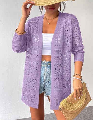 Image of Zeagoo Womens 2026 Summer Crochet Cardigan Sweaters Lightweight Long Sleeve Open Front Kimono Boho Knit Cover Ups