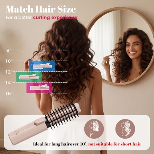 CARESKY® Cordless Curling Iron Brush, Portable Travel Curling Iron with Safety Lock, Rechargeable Heated Round Brush with 200 Million Negative Ions, 1 1/5 inch Battery Hair Curler Brushfor Styles