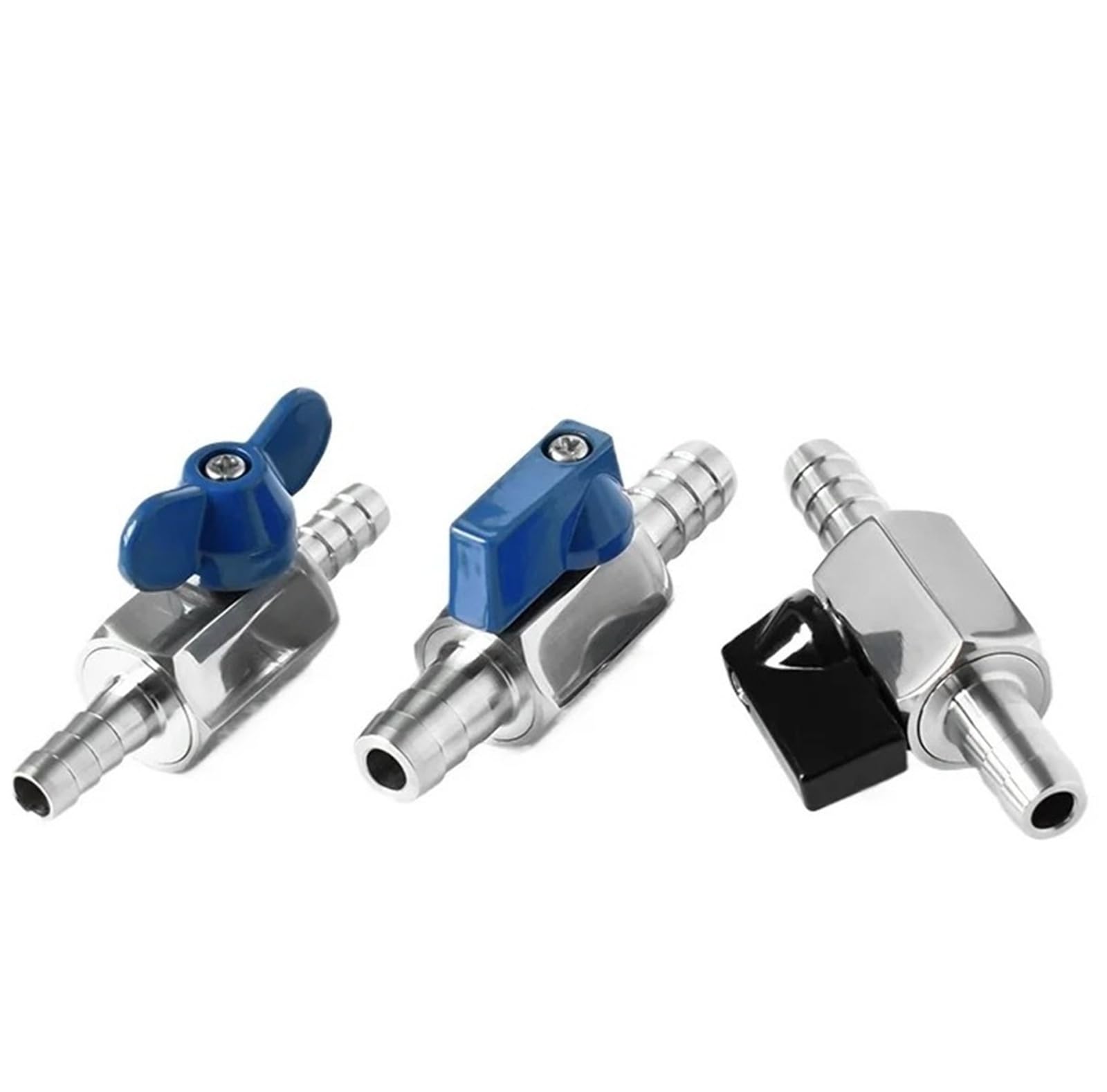 Válvula de bola mini 10mm acero inoxidable 304 doble pagoda con manija azul