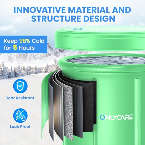 Image of ONLYCARE Ice Bath Tub for Athletes - Upgrade Cold Plunge Tub with Cover - Multiple Layered Cold Water Portable Ice Pod for Therapy Recovery at Home Outdoor Gym Green