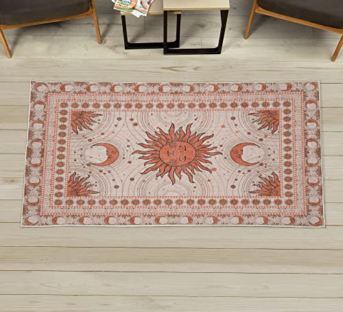 Ambesonne Sun and Moon Decorative Rug, Bohemian Artwork Design of Crescent Solar Ornament Esoteric Stars Ornaments, Quality Carpet for Bedroom Dorm and Living Room, 2' 2
