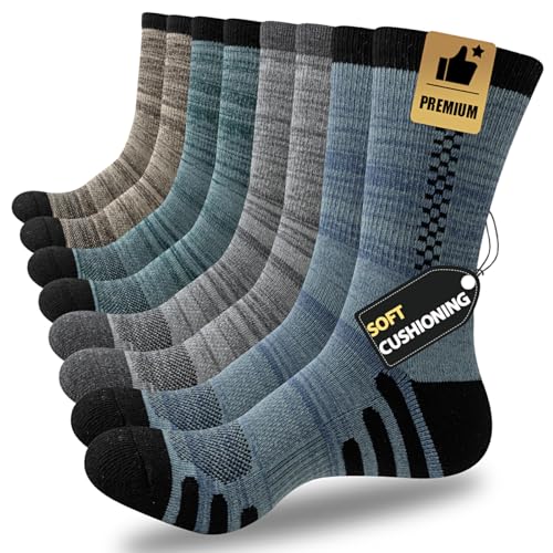 JOYNE 8 Pairs Mens Crew Athletic Work Long Socks Calf Cushioned Socks for Sports Running Workout Gym Multicolor 1 Sock Size:10-13