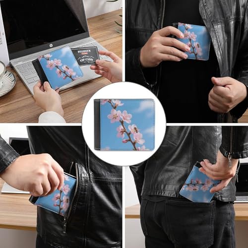 Cherry Blossom Men Wallet Slim Thin Credit Card Women Money Clip Leather Bifold Front Pocket Wallets3
