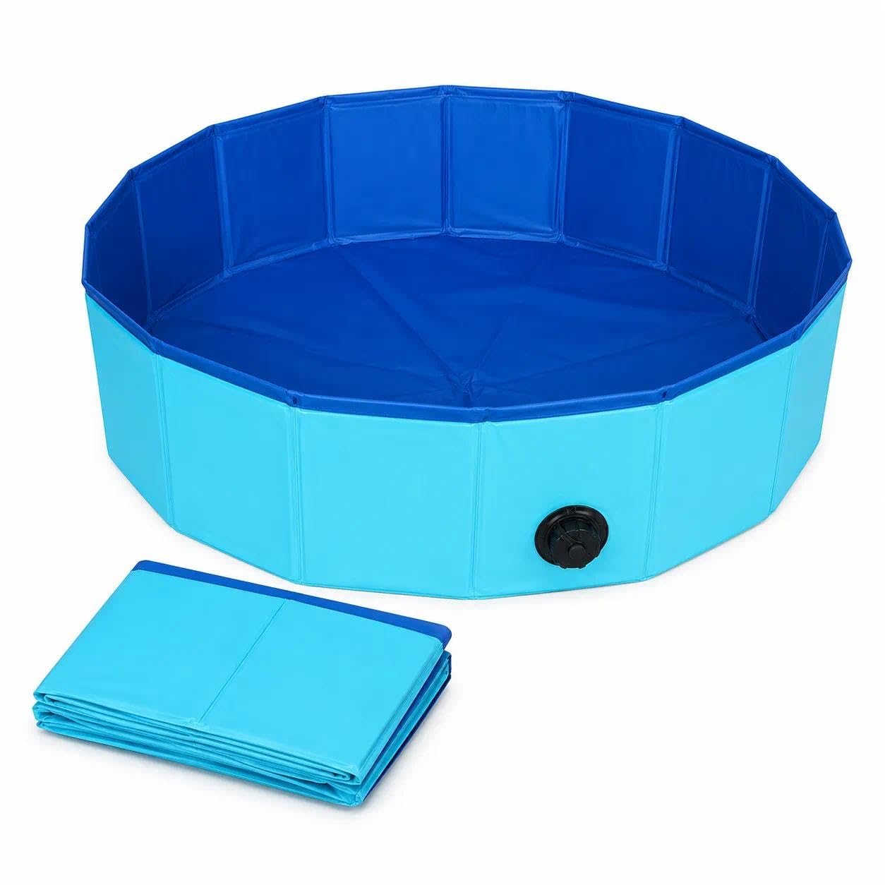 80cm Blue Foldable Dog Paddling Pool, Portable Foldable Dog Pool, Quick Setup with Drainage Hole for Small/Large Dogs and Outdoor Use at Garden, Beach, Backyard