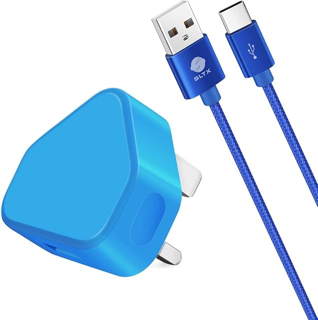 plugs usb c UK 3 Pin Plug USB Mains Charger Adapter& USB Charge Cable Braided 2M (Blue)