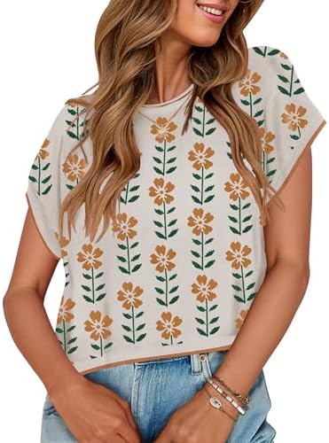 ZESICA Women's Summer Floral Short Sleeve Sweater Vest 2026 Crewn...
