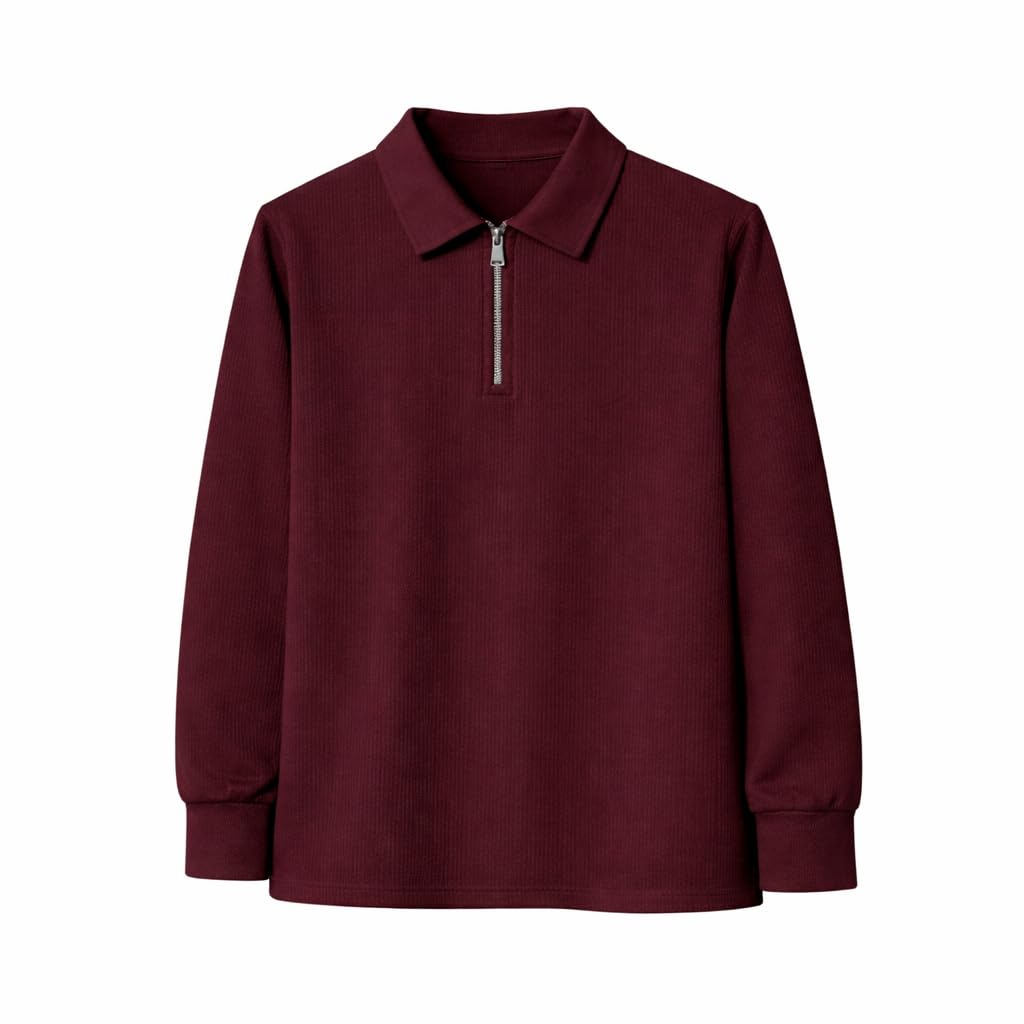 mack jonney Men’s Premium Ribbed Half-Zip Polo T-Shirt | Long Sleeve Soft Stretch Fabric | Stylish Casual & Smart Wear Top-M6814-picture-36