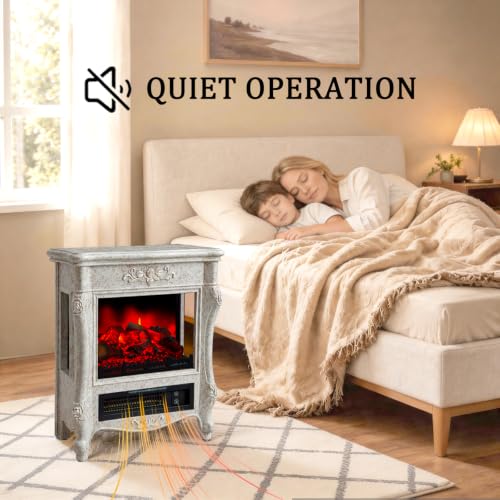 Image of FESTIVITY 18 inch Electric Stove Fireplace, 1500W Thermostat with 5100 BTU Heat Output, Adjustable Flame & Brightness Levels, Portable Electric Fireplace for Bedroom & Living Room-White Marble