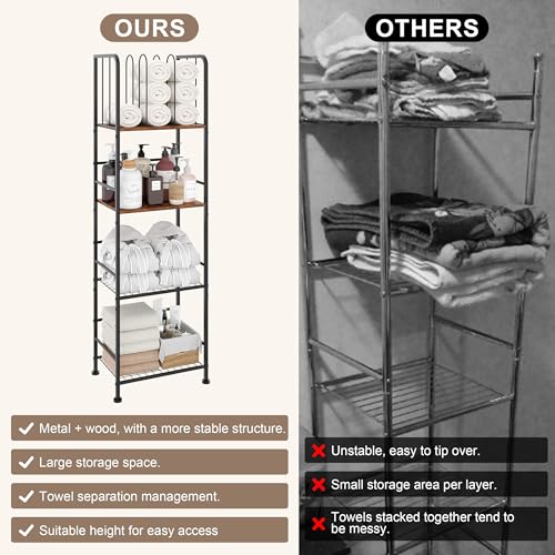 Towel Rack Free Standing 4-Tier M-Shaped Detachable Dividers, Durable Metal Towel Holder, Pool Items Holder, Space-Saving Storage Organizer, Modern Bath Towel Shelf for Bathroom Patent Pending by Jautokerdar - Used condition - Image 8