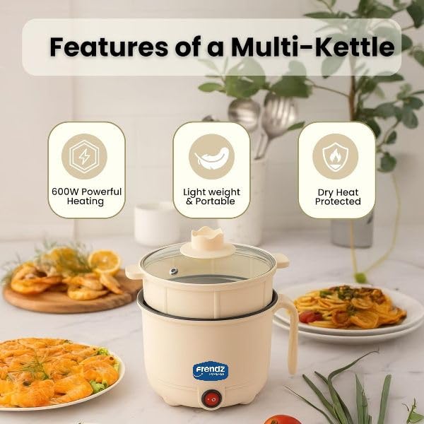 Image of MISCIBLE 1.5L Electric Multi-Function Food Warmer with Egg Tray & Steamer, Portable Mini Heating Kettle, 600W Travel Meal Maker with Auto Shut-Off & Boil Dry Protection for Soup, Noodles & Baby Food