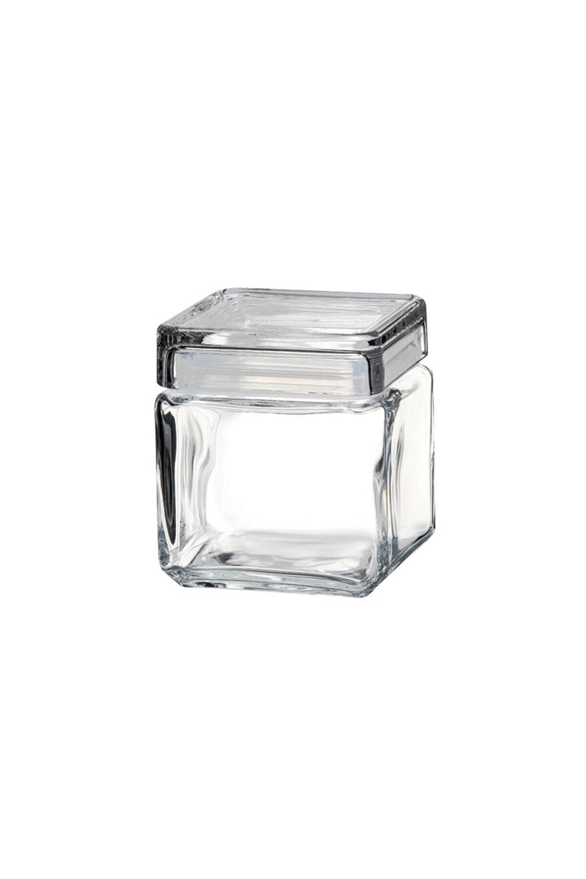 Pasabahce Transparent Utopia Square Biscotti Jar (1Ltr) - Glass Push Top Food Storage Jar