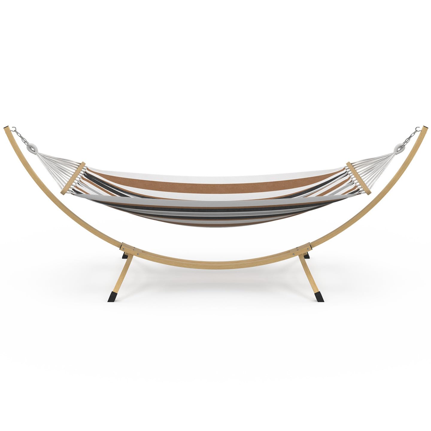 IDMarket – Hamaca XL con soporte de metal, efecto madera y tela rayada negra, blanca y chocolate