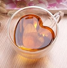 SAJANI Transparent Love Cup Heart Shaped Double Wall Glass Mugs | Tea & Coffee Cup | Capacity -270ML - (Pack of 1)