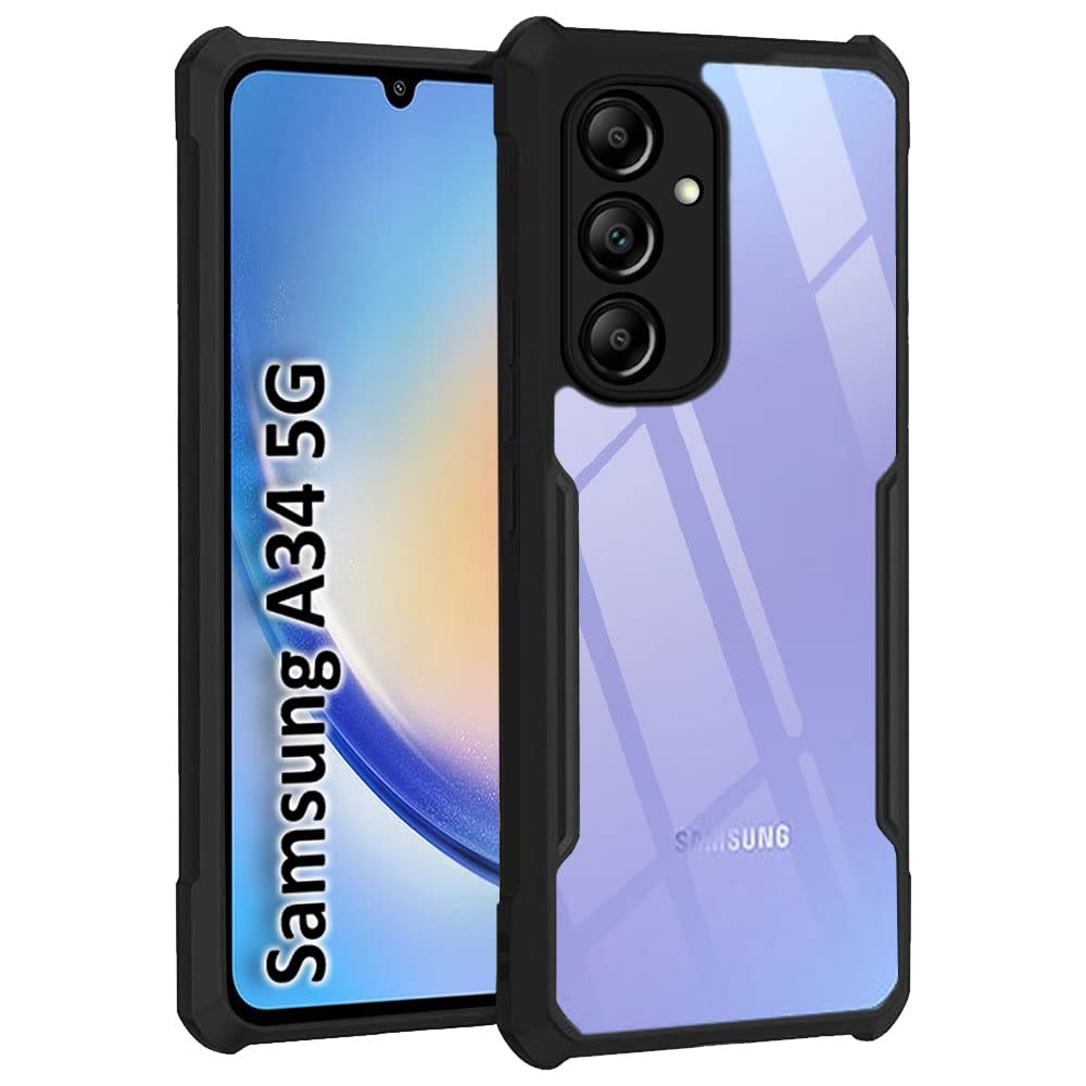 TheGiftKart Shockproof Crystal Clear Back Cover Case for Samsung Galaxy A34 5G | 360 Degree Protection | Protective Design | Transparent Back (PC & TPU | Black Bumper) (B0BYCY2ZF5) Amazon Price History, Amazon Price Tracker