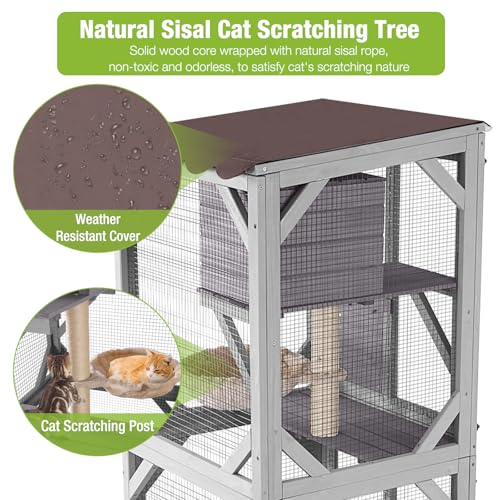 Image of GUTINNEEN Cat House Catio Outdoor Cat Enclosure on Wheels Kitty Shelter with Waterproof Cover,Large Cat Cage with Resting Room,Platforms 62.5 inch